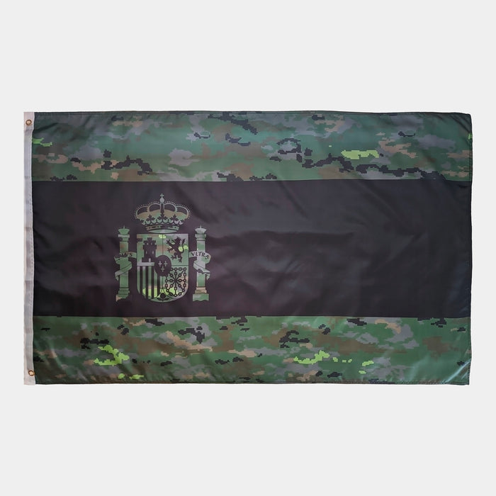Bandera de España en camuflaje boscoso pixelado