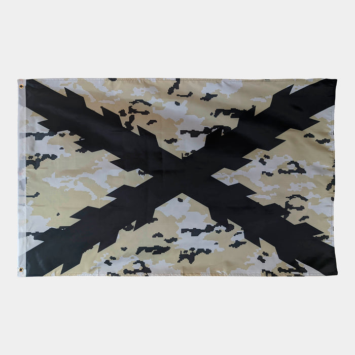 Burgundy cross flag with pixelated arid camouflage - SERMILITAR